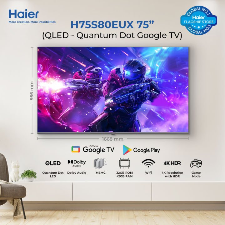 H75S80EUX || Téléviseur QLED Haier H75S80EUX 75 pouces 4K Ultra HD 120Hz Google TV – Image 2